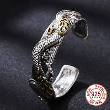 Pulsera de plata de ley 925 con abalorios de dragón para hombre y mujer, brazalete clásico retro, joyería de apertura 2024 - compra barato