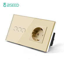 BSEED-Interruptor táctil de luz de pared para el hogar, toma de corriente estándar de la UE, 3 entradas, Panel de cristal de retroiluminación 2024 - compra barato