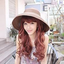 Women's Summer Wide Brim Roll Up Foldable Sun Beach Straw Braid Visor Sun Hat 2024 - buy cheap