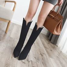 Big Size 9 10 11-15 boots women woman winter boots women women shoes botas Suede sleeve front fork tip thick heel 2024 - buy cheap