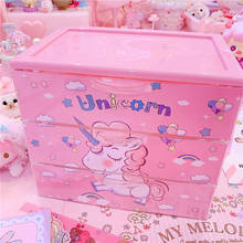 Caja de almacenamiento de unicornio de dibujos animados, cajón de almacenamiento creativo de estilo japonés para artículos diversos de oficina, papelería, joyería, escritorio 2024 - compra barato