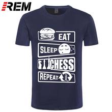 Подарочная хлопковая футболка с коротким рукавом, модные хлопковые топы 31 Цвета, футболка, Повседневная футболка с принтом «Eat Sleep Chess Repeat», забавные мужские футболки 2024 - купить недорого