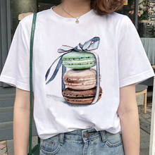 Camiseta con estampado de Macaron para mujer, remera blanca de estética Harajuku, camiseta informal de Anime para mujer 2020 2024 - compra barato