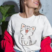 100% Cotton American Shorthair Cute Cat T Shirt Happy Pets Kitten Smile Shirt Kawaii Tshirt Harajuku Style Summer Top Tees 2024 - buy cheap