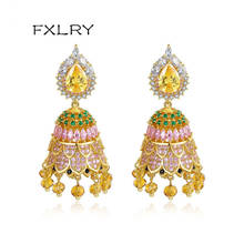 FXLRY Gorgeous Gold Color Indian Style Bell Shape Big Dangle Drop Earrings for Wedding Party Colorful CZ Fashion Jewelry 2024 - buy cheap