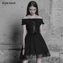 PUNK RAVE New Gothic Women's Black Off Shoulder Lolita Bandage Chiffon Ruffles Party Dress Elegant Mini A-Line Short Two-Wear 2024 - buy cheap