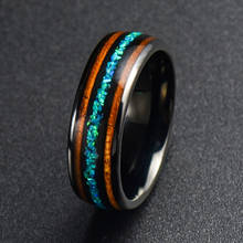 2019 Trendy 8mm Width Stainless Steel Wedding Rings for Couples High Polished Dome Band inlay Two PCS Koa Wood and Opal US Size 2024 - buy cheap