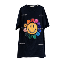 Summer Fashion Women T Shirt Black Smiley flower sequins beaded Short Sleeved Loose Cotton Tee women clothing 2024 - buy cheap