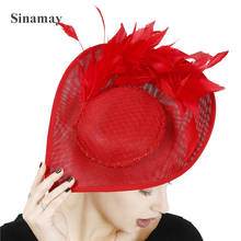 Red Big Derby Feather Fascinator Hat Women Elegant Charming Headpiece Headband Formal Dress Ladies Chuch Occasion Millinery Cap 2024 - buy cheap