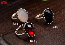 S925 sterling silver ring open female model inlaid chalcedony black agate red pomegranate vintage ring 2024 - buy cheap