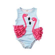 Купальник в полоску с объемным рисунком фламинго для маленьких девочек, Цельный купальник, монокини без рукавов для девочек, купальный костюм, пляжная одежда 2024 - купить недорого