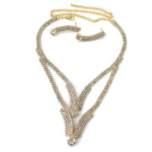 Dubái-Conjunto de 2 capas doradas con forma de V, collar, pendientes, cuentas africanas, joyería nupcial de cristal 2024 - compra barato