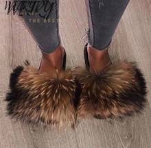 IN 2020  Brand Luxury Fur Slippers Women Real Fox Fur Slides Home Furry Flat Sandals Female Cute Fluffy House Shoes Woman 2024 - buy cheap