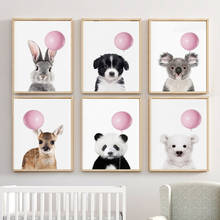 Pôsteres e impressões nórdicas, balão, panda, urso, coelho, coala, arte da parede, pintura em tela, animal, imagens de parede para decoração de quarto de criança 2024 - compre barato