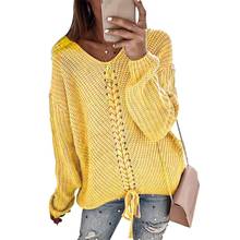 Women Sweaters Autumn Winter Women Solid Color V Neck Bandage Long Sleeve Sweater Jumper Top 2024 - buy cheap