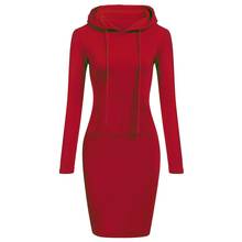 Plus size hoodies vestido 2021 feminino casual cor sólida manga longa bodycon moletom com capuz hoodies senhora do escritório vestido elegante 2024 - compre barato