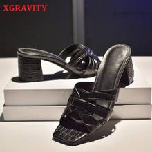 XGRAVITY 2021 New Summer Shoes Ladies Genuine Leather Chunky Slippers Elegant Top Quality Pop Stars Women Sandals Dress Shoe B12 2024 - buy cheap