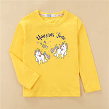 Новинка, футболка для девочек с изображением пони, хлопковая футболка на весну и осень, топы для маленьких девочек с единорогом, Детская рубашка из 100% хлопка с круглым вырезом и принтом 2024 - купить недорого