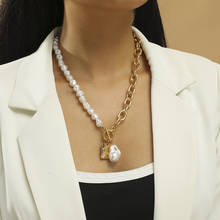 Lifefontier-collar con colgante de perlas de Ángel geométricas para mujer, cadena de Metal, Color dorado, Perla Barroca, joyería 2024 - compra barato