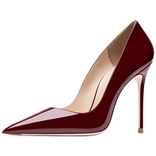 Bombas de salto alto de couro genuíno, sapatos linha vinho vermelho para mulheres, sapatos baixos para escritório, stilettos de couro patenteado, primavera e outono 2024 - compre barato