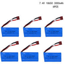 Bateria de brinquedo lipo 6 peças, 7.4v 3000mah 18650 t plug, para wltoys 12428 12401 12402 12403 cabeças 2024 - compre barato