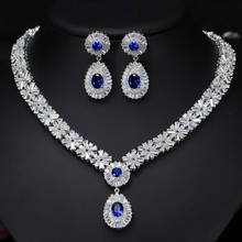 Conjunto de joyería de fiesta para mujer, collar y pendientes de circonia cúbica de lujo, exclusivo, azul, Dubái, 2021 2024 - compra barato