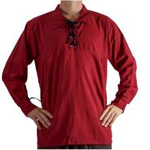 Túnica pirata Medieval renacentista para hombres adultos, traje de larpa roja y negra, camisa con cordones, top de Cosplay vikingo de mediana edad 2024 - compra barato