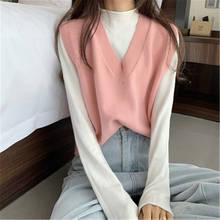 Fashion 2020 autumn and winter korean style v neck knitted solid color sleeveless vest sweaters womens pullovers womens ZY5137 2024 - buy cheap