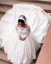 Vestidos de noiva de renda de luxo com mangas compridas fora do ombro vestido de baile vestidos de noiva 2024 - compre barato