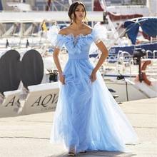 Sevintage Sky Blue Ruffles Tulle Prom Dresses Long Sexy Backless Off Shoulder  Special Occasion Dress Formal Party Evening Gowns 2024 - buy cheap
