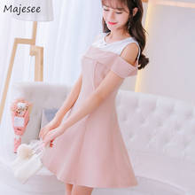 Minivestido de manga corta para mujer, ropa de retales con cuello redondo, Rosa dulce, Kawaii, estilo coreano, combina con todo, diario, Chic, Ulzzang 2024 - compra barato