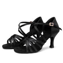 BDS211-Zapatos De Baile Latino para Mujer, calzado De satén De seda con tacón mejorado De 7/5cm, para Baile De salón Latino 2024 - compra barato