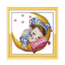 The Moon baby (boy) cross stitch kit cartoon 14ct 11ct count print canvas stitches embroidery DIY handmade needlework plus 2024 - buy cheap