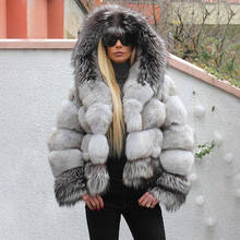 Fursarcar casaco de pele feminino, casaco feminino liso e quente de alta qualidade com capuz, moda 2021 2024 - compre barato