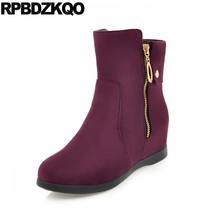 Height Increased Big Size Suede Short Velvet Shoes Women Ankle Boots 2021 Round Toe Fur 10 Wine Red Cheap Winter Plus Booties 2024 - buy cheap