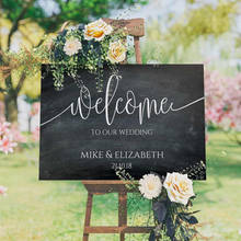 Welcome to our Wedding Sign Vinyl Decal Wooden Mirror Personalise Bride Groom Names Wall Sticker Rustic Wedding Decoration 2024 - buy cheap