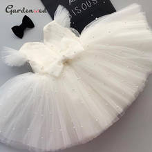 Gardenwed Simple Pearls Girl Princess Dress A Line Tulle White Flower Girl Dresses 2020 Cap Sleeves Bow Girl Wedding Party Dress 2024 - buy cheap