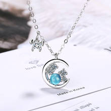 Твердые 925 стерлингового серебра ювелирные изделия синий CZ циркония подвеска Звезда Луна ожерелье для женщин подарок 45 см цепь Чокер Ожерелье 2024 - купить недорого