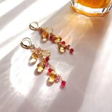 Lii Ji Citrine Pink Tourmaline Earrings Handmade 925 Sterling Silver 18K Gold Color Long Tassel Earrings For Women Gift 2024 - buy cheap