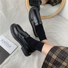 Preto oxford único sapatos femininos vestido britânico sapatos de couro marrom estudante deslizamento em trepadeiras de microfibra macio confortável apartamentos mocassins 2024 - compre barato