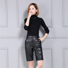 Office Lady Slim Knee Real Pants Casual Genuine Leather Lambskin Pencil Pant Half Length Trousers Women Fashion 2024 - buy cheap