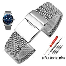 316L stainless steel watchband for men's Breitling Longines Wristband straps with folding buckle 22mm 24mm silver mesh bracelet 2024 - buy cheap