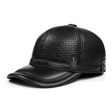 Gorro cálido de piel auténtica para hombre, gorra de béisbol con relieve de piel de oveja, talla ajustable, protección auditiva, informal, para invierno 2024 - compra barato