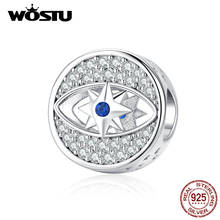 WOSTU 100% 925 Sterling Silver Devil Eye Round Beads Blue Zircon Charm Fit Original Bracelet Pendant Silver 925 Jewelry CQC1368 2024 - buy cheap