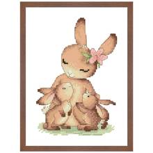 Rabbit mummy and baby cross stitch kit animal pattern 18ct 14ct 11ct white fabric cloth cotton thread embroidery DIY handmade 2024 - buy cheap