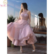 Elegant Prom Dressses Pink Tulle Ankle Length High Neck Illusion Sleeveless A Line Evening Gown vestido de graduacion largo 2024 - buy cheap