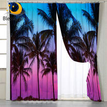 BlessLiving Palm Trees Curtain for Living Room Tropical Curtain Bedroom Miami Beach Sunset 3D Window Treatment Drapes 1-Piece 2024 - buy cheap