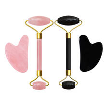 Rodillo masajeador Facial de Cuarzo Rosa, raspador Gouache, juego de herramientas Gua sha, piedra Gouache Natural, rodillo de Jade para masaje corporal 2024 - compra barato