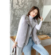 Chaleco de piel de zorro natural auténtica con cuello de piel de oveja para mujer, chaqueta cálida para invierno 2024 - compra barato