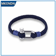 MKENDN-pulsera de supervivencia de cuerda de paracaídas para hombre, deportiva, de Estilo marinero, con grillete de acero inoxidable, joyería 2024 - compra barato